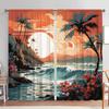 2pcs Coastal Coconut Tree Sunset Landscape Illustration Curtains   Suitable for Decorating Various Rooms