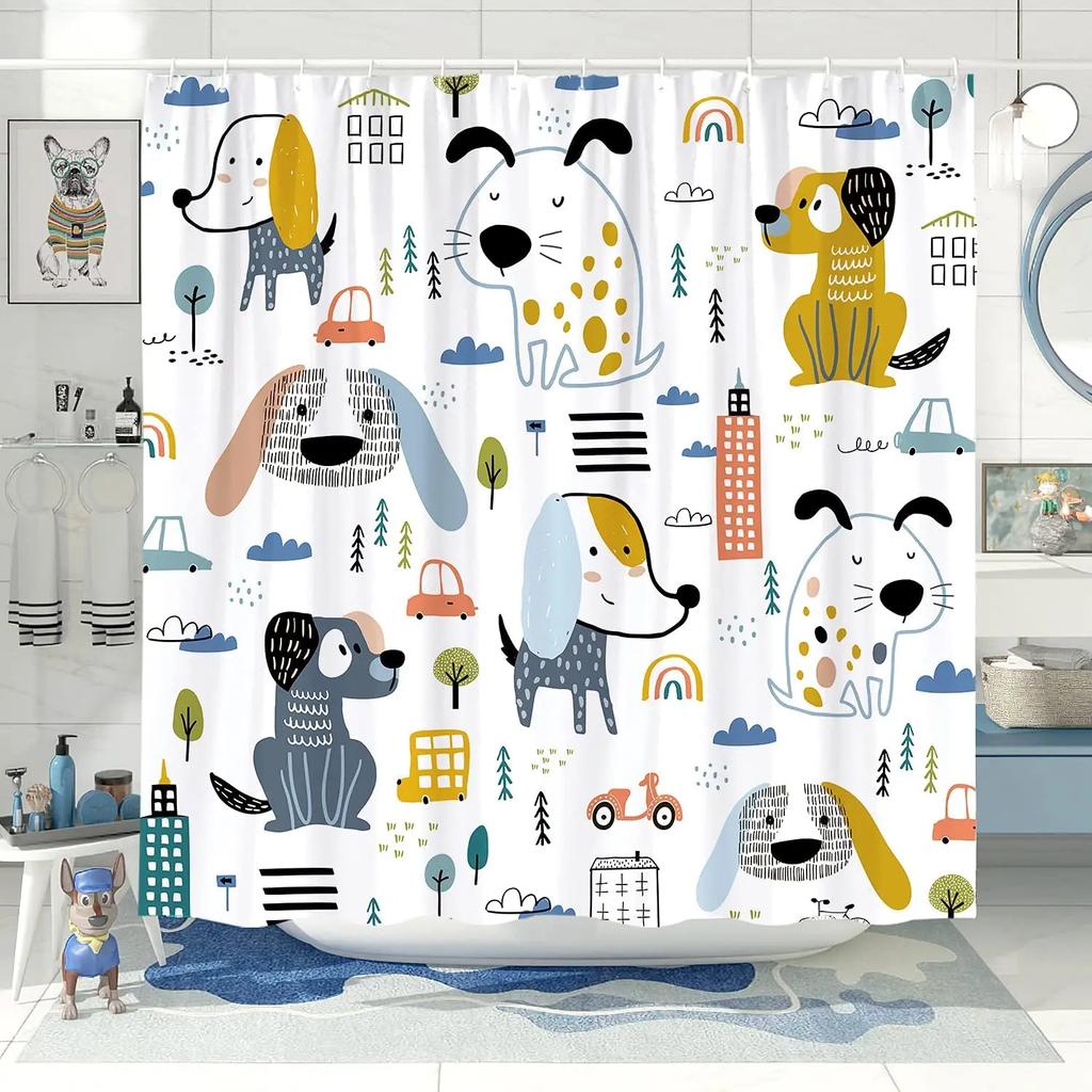 Funny Dog Shower Curtain Blue Ocean Shower Curtains with Animal Octopus Starfish Turtle Anchor Fish Nautical Bathroom Curtains