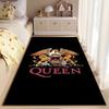 Area Rug, Queen Band Crest Logo Lion Phoenix Crown Black Print, Man Cave Decor, Non-Slip Mat
