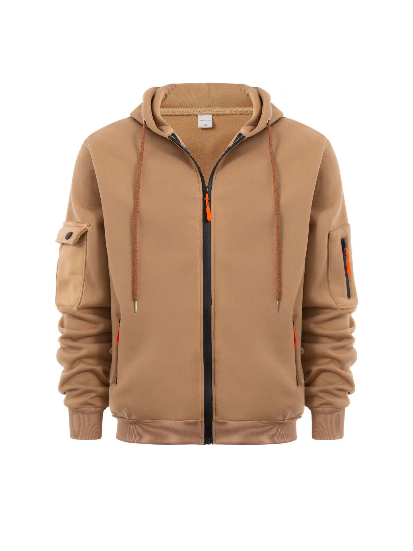 Мужской повседневный спортивный кардиган с капюшоном и множеством карманов - Большой размер, Весна/Осень Large