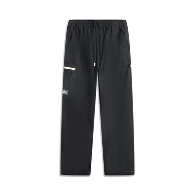 Li Ning Effen Kleur Mid Taille Trekkoord Veelzijdig Rechte Pijp Casual Broek Heren bottoms Zwart AKXV177-3