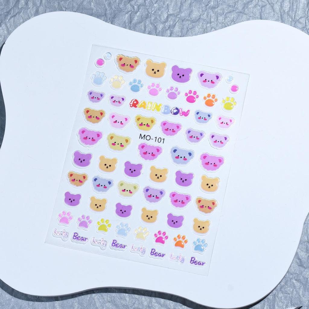 Vibrant Summer Cartoon Nail Stickers - Goofy Jelly Bear & Rabbit Embossed Decals