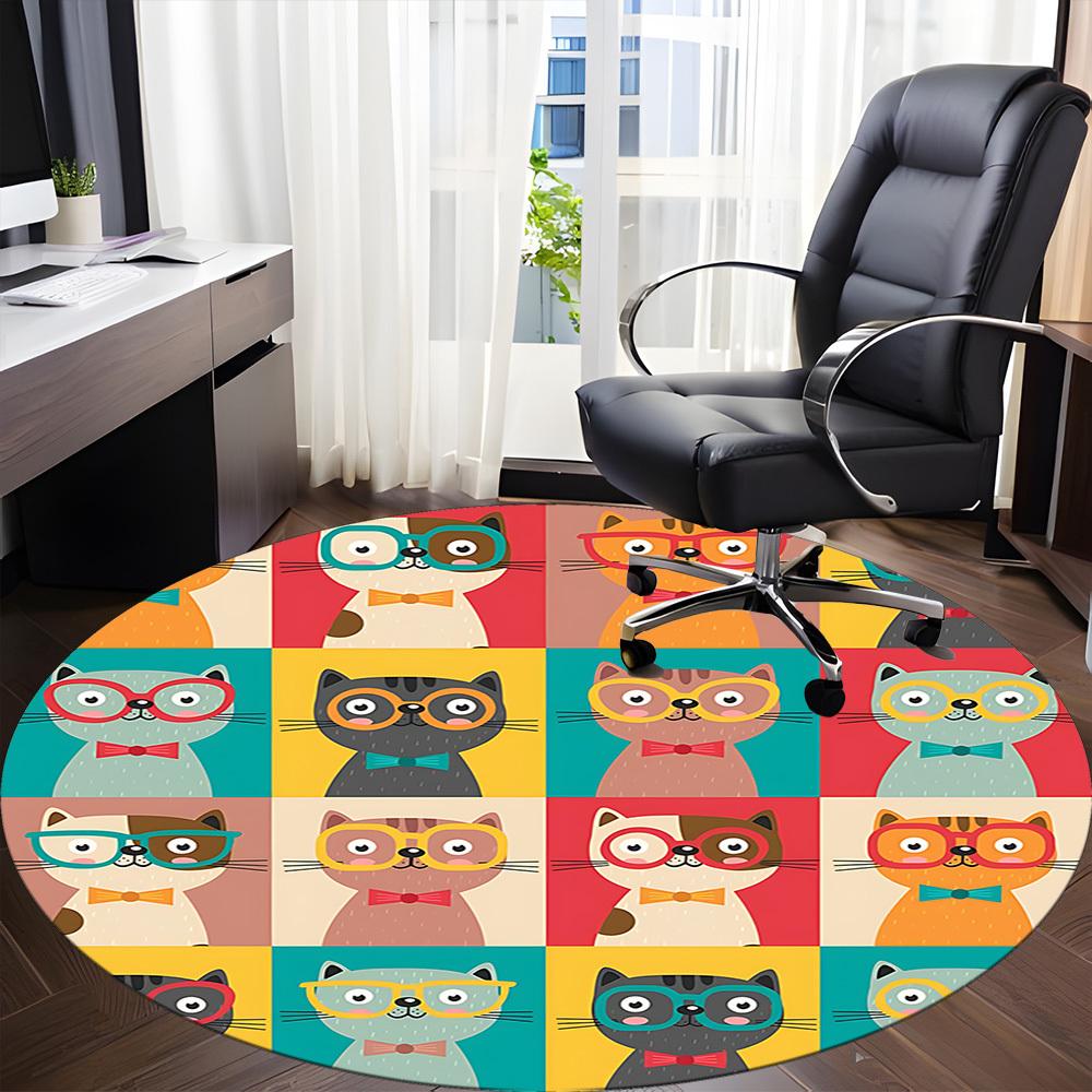 1pc Glasses Cats Office Round Area Rug,  Mat Suitable ForOffice, Under Office Chairs Bedroom Living Room Home Decor, Room Deco