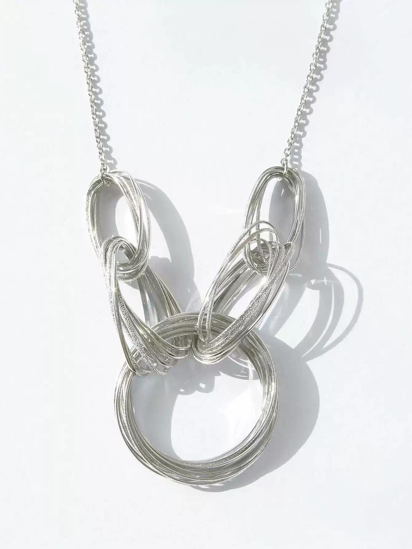 

Золотое Преувеличенное Готическое Многослойное Ожерелье с Соединением Кругов Праздничное Украшение на Шею серебряный