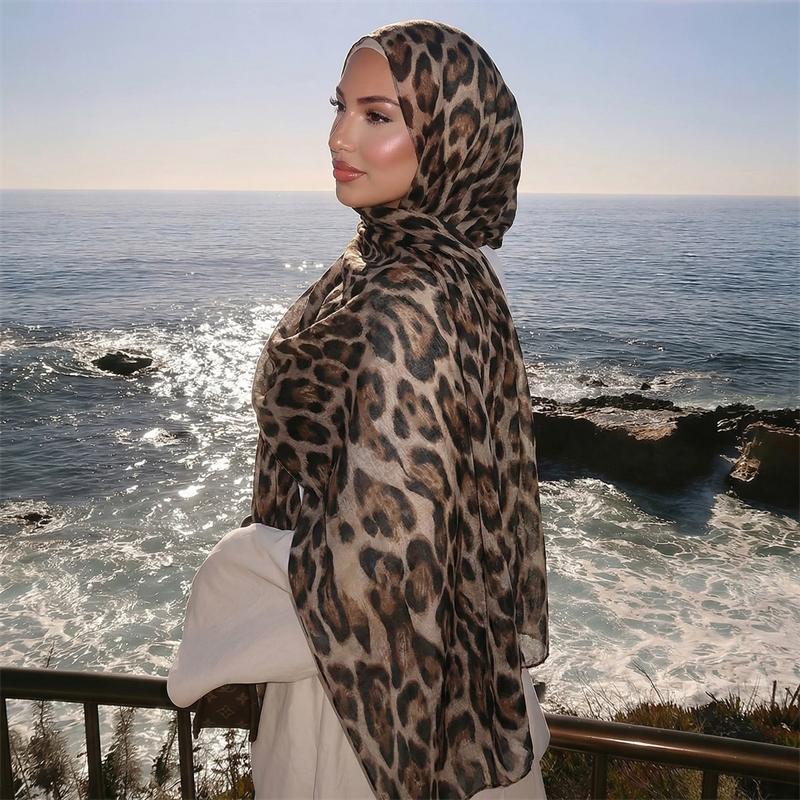 2026 New Arrival Leopard Hijabs for Women Spring Muslim Shawls Watercolour Print Scarves Beach Sun Protection Headscarf Summer