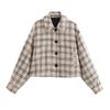 Womens Plaid Short Cropped Blouse Loose Fit Casual Chic Top With Polo Collar Long Sleeve 2026