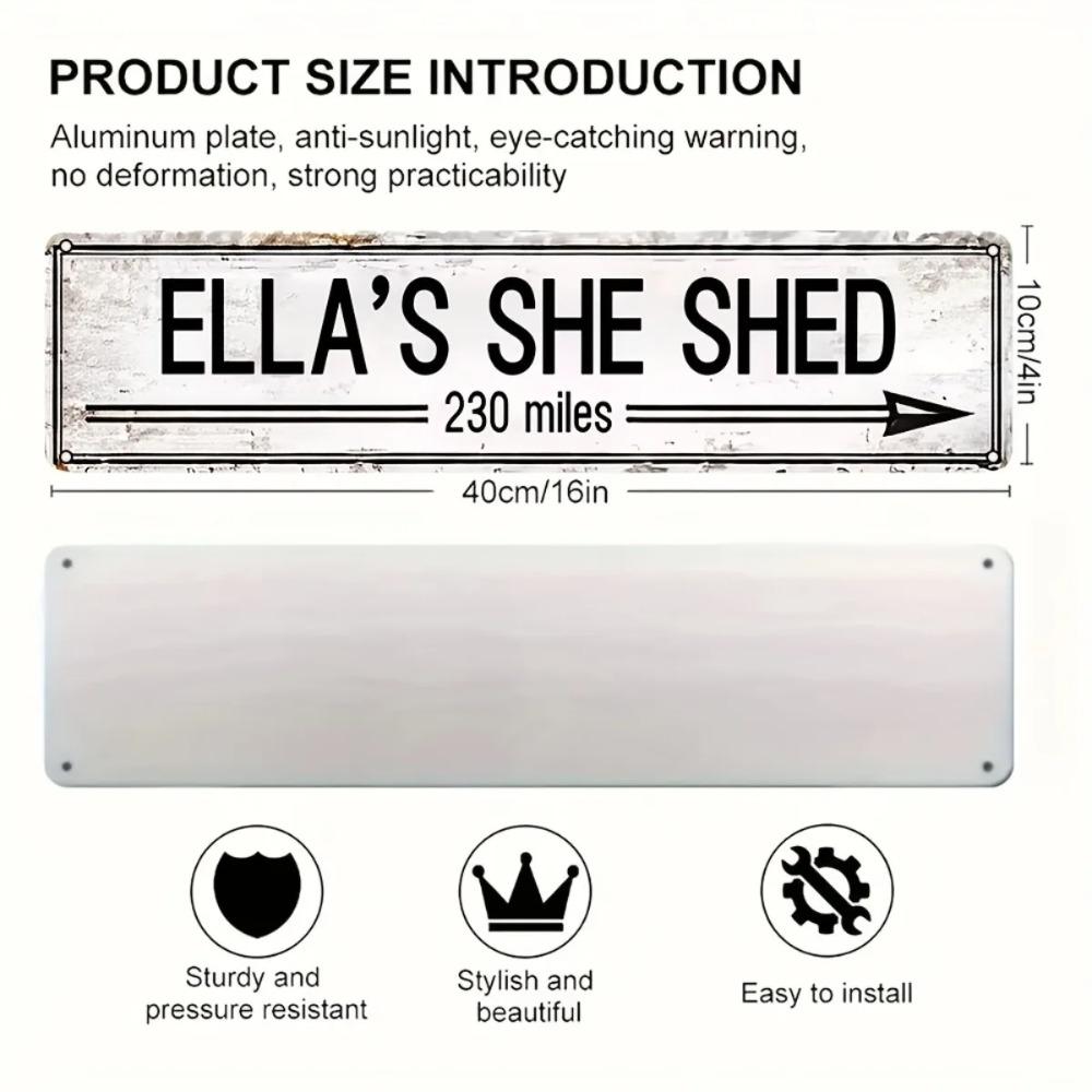 Custom Vintage Aluminum Plaque Rustic She Shed Sign Personalized Garden Wall Art 40x10cm