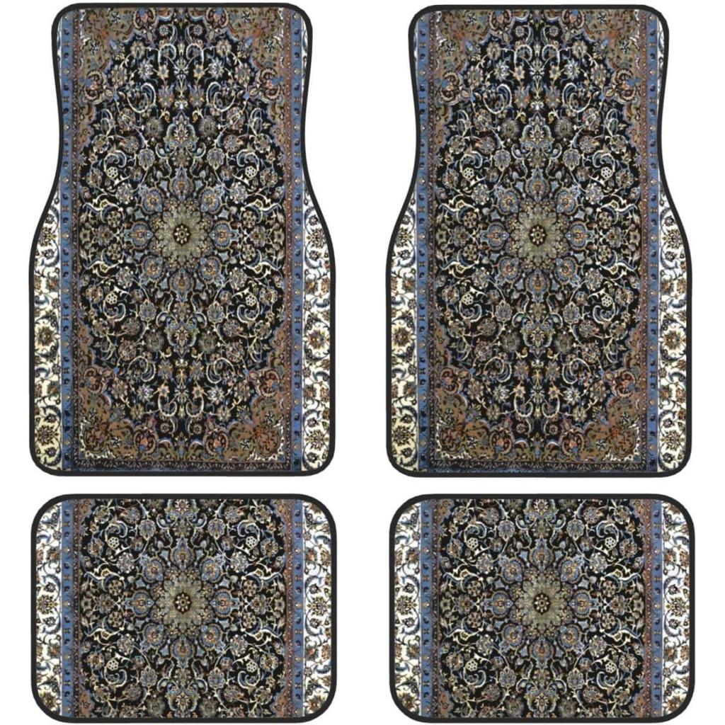 Car Floor Mats Set Of 4, Oriental Turkish Persian Carpet Front And Back Rug Mats Decorative Universal For Cars SUV Trucks Vans