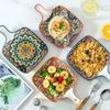 Bohemian Handle Square Ceramic Plate, Creative Household Dish Plate, Internet Celebrity Fruit Pasta Plate, High-value Snack Plat