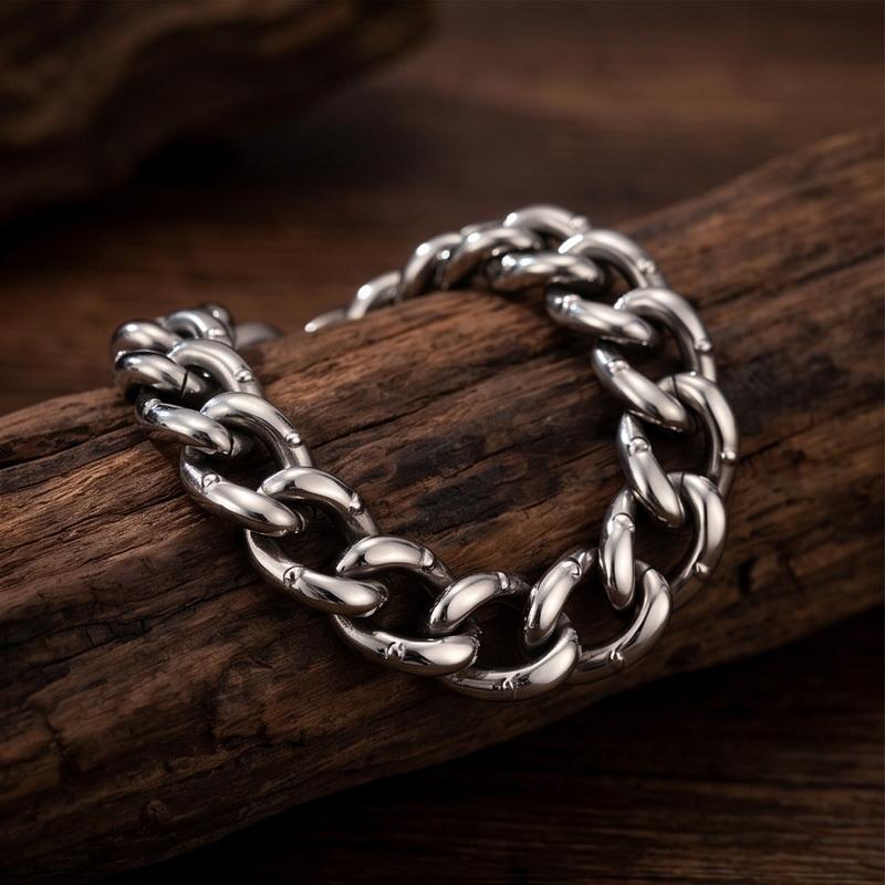 Vintage Bracelets for Man Men's 18MM Width Rivet Cuban Chain Bracelet Cool 316L Stainless Steel Jewelry Gifts for Him Father Dad