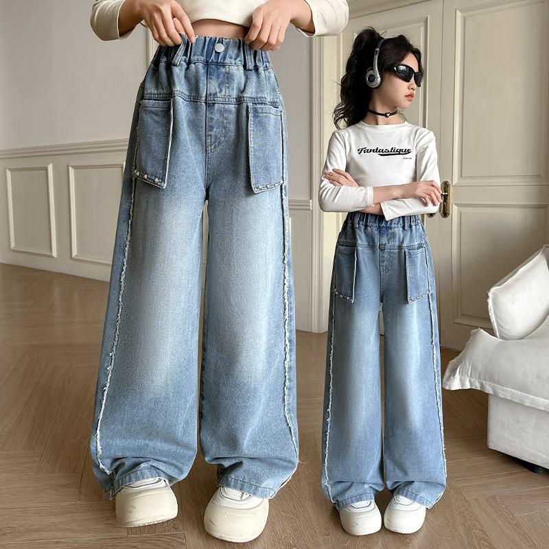 Girls' Spring Jeans 2026 New Mid to Large Korean Edition Wide Leg Pants Straight Leg Versatile Pants Stylish Outerwear Pants