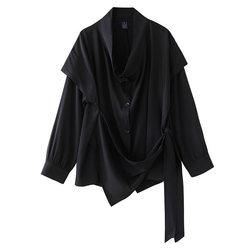 long sleeve oversized Black shirts & blouses for blouse Casual loose spring Autumn tops women button up shirt