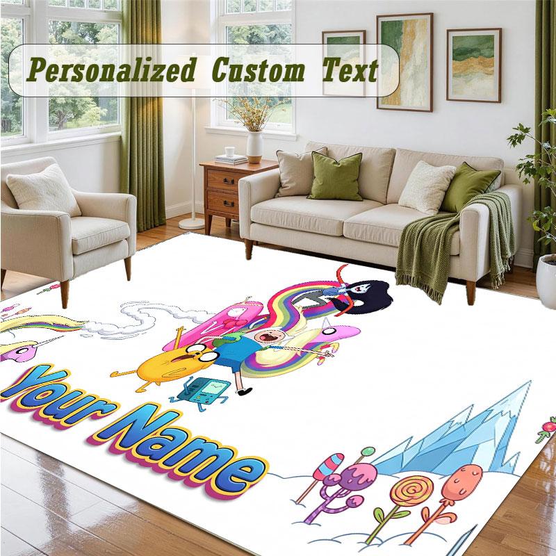 Crystal Velvet Square Rug Custom NameAdventure Time cartoon Pattern Non Slip Home Floor Decor Rug