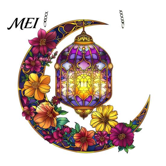 Colorful Glass Suncatcher 2D Acrylic Star Moon Lantern Suncatcher, Crescent Window Hanging Ornament Decoration for Home, Patio, Garden, Ramadan Decor,