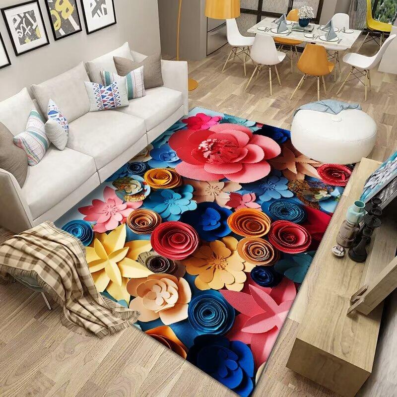 3D Flowers Carpet for Living Room  Nordic Room Decoration Home Mats Antiskid Easy Cleaning Bedroom Floor Entrance Kitchen Rug