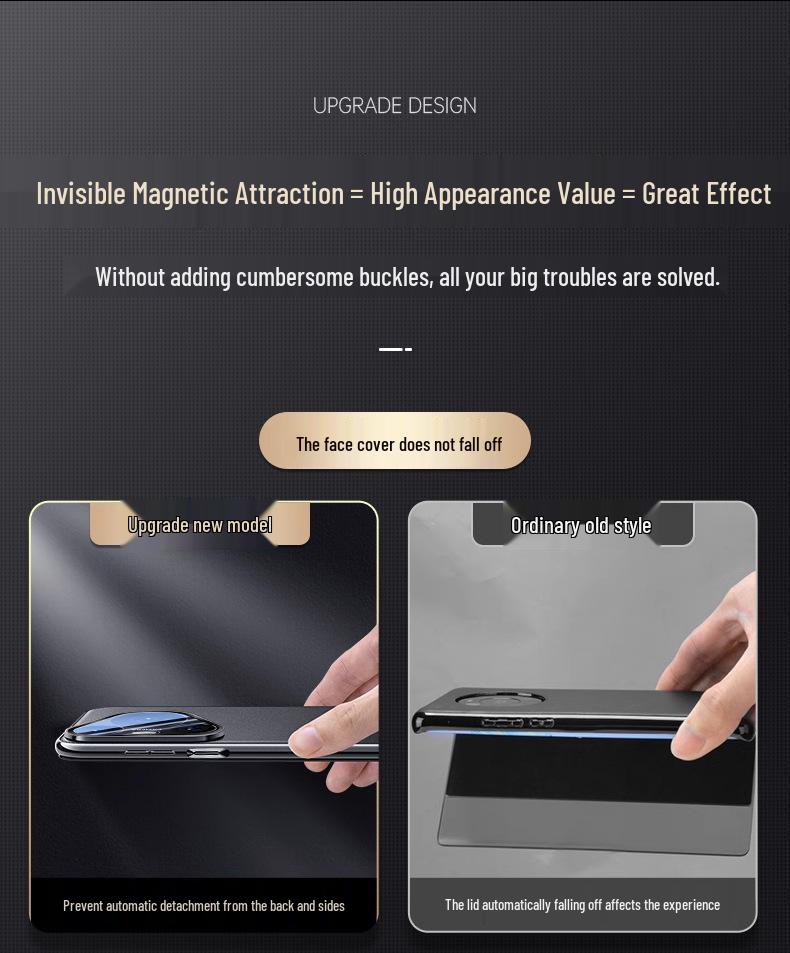 Qiali Genuine Leather Magnetic Flip Case with Smart Sleep for Huawei Pura90 Pro Max