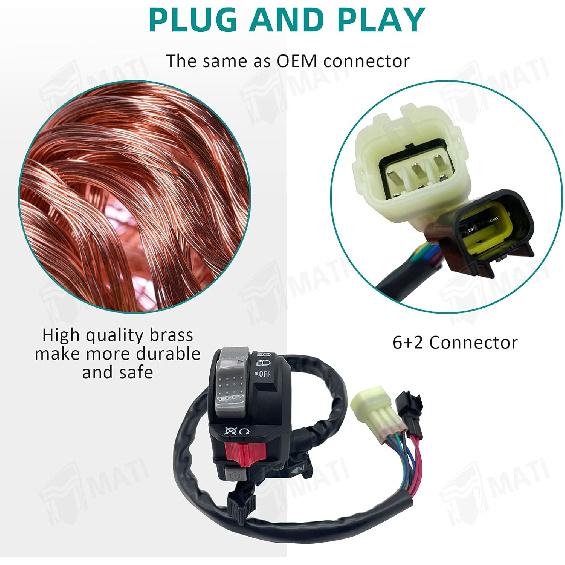 M MATI Left Handlebar Switch Control Engine Start Run Off Headlight For Yamaha YFM Big Bear 250/400 Grizzly 350/400/660 Kodiak 400/450 Wolverine