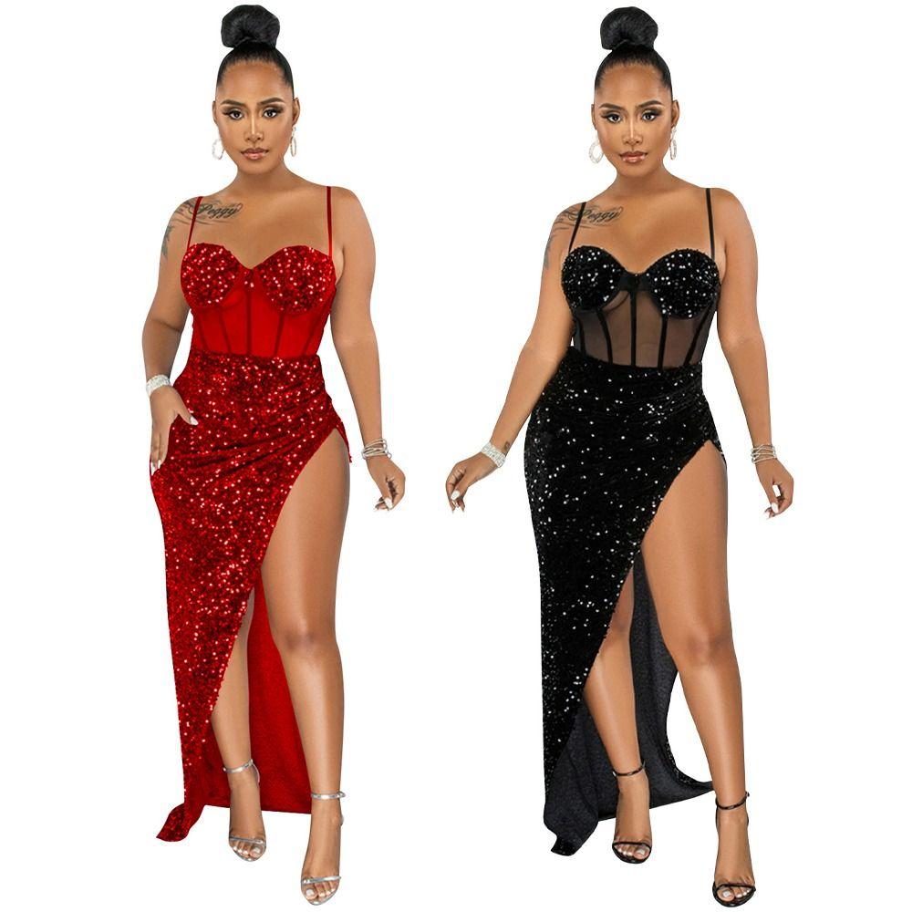 

Transparent Shiny Sequin Evening Dress Irregular Holiday Party Dress Date xl красный