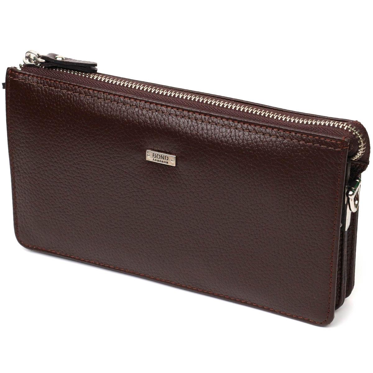 

Men s clutch with two compartments made of genuine flotar leather BOND-WALLET 22045 Brown