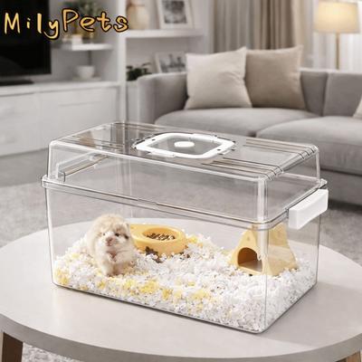 Large Space Transparent Hamster Cage Handheld Buckle Design Small Pet Feeding Box Durable Ventilation Hamster Habitat Easy Clean