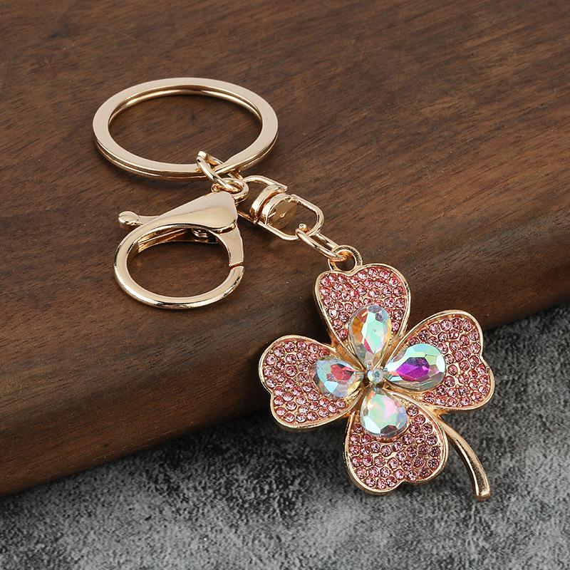 Llavero de Trébol de Cuatro Hojas de Lujo de Moda Llavero de Metal de la Suerte para Mujeres Colgantes para Bolsos Portallaves Regalos