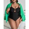 European and American New Large Size Solid Color Hollow Slim Slim Backless Integrated Swimsuit Sexy Bikini Women