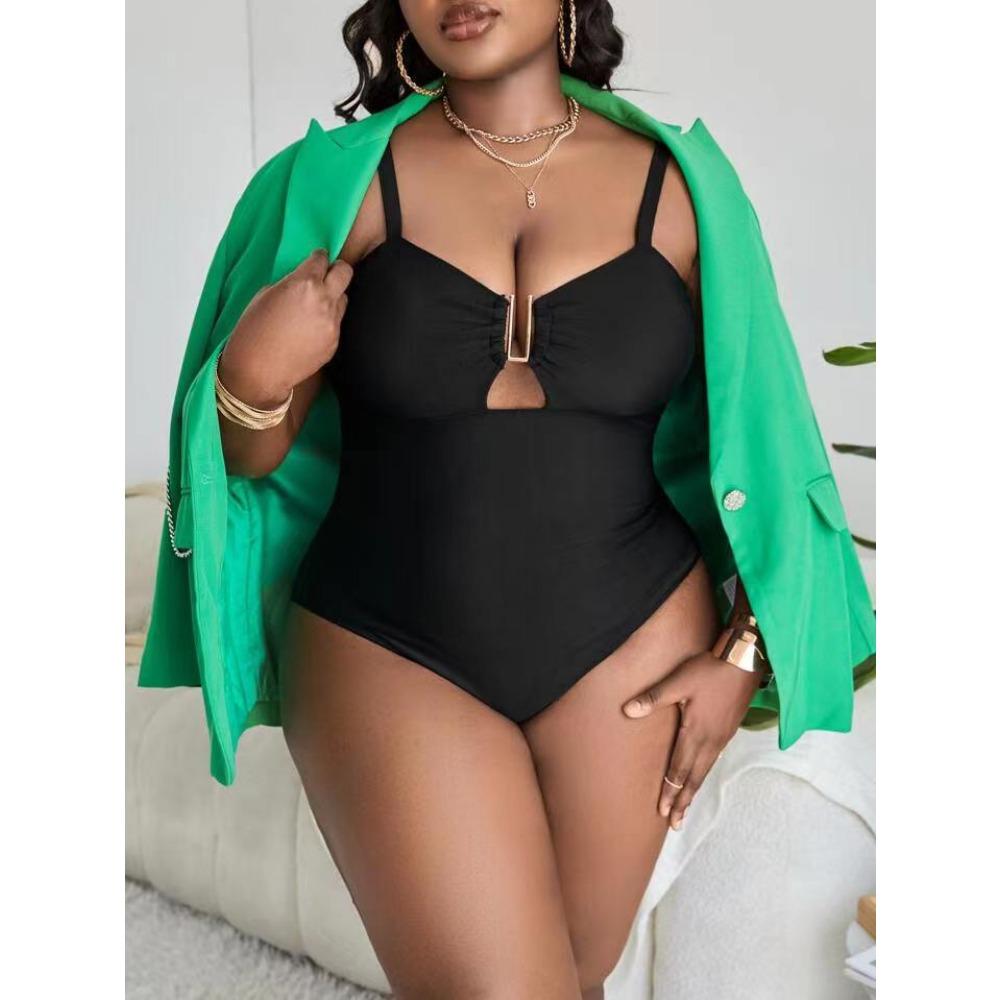 Europäische und amerikanische neue große einfarbige hohle schlanke schlanke rückenfreie integrierte Badeanzug Sexy Bikini Frauen