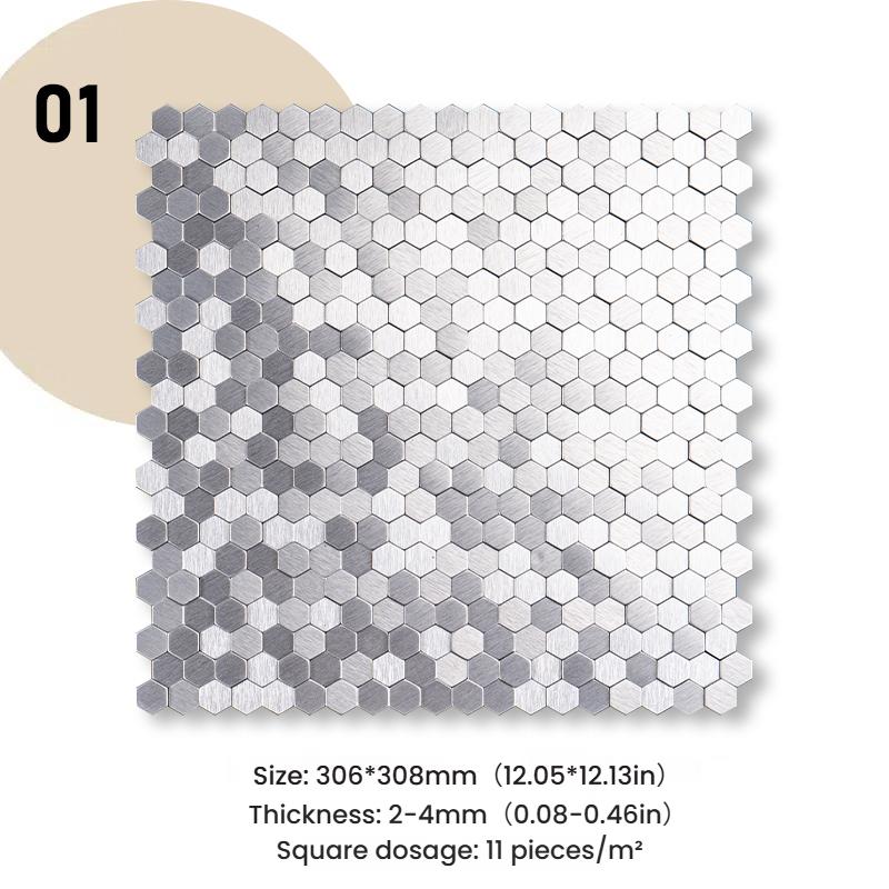 3D Mosaik Metall Aluminium Sechseck Paneel Wandaufkleber Selbstklebend Abstrakt Wasserdicht Küche Badezimmer Wanddekor Fliesen