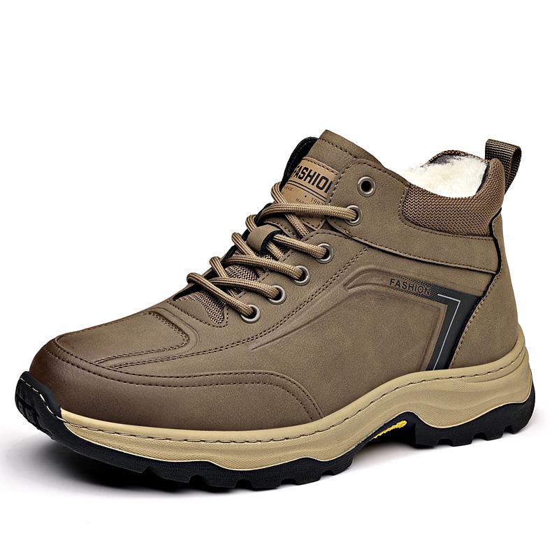 

2026 Men s Winter Warm Boots - Side Zipper Leather Shoes with Genuine Wool Lining & Anti-Slip Sole for Cold Weather & Daily Wear 38 хаки