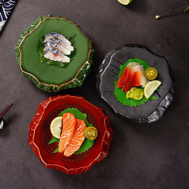 Creative Stone Patterned Ceramic Plates Japanese Style Board Dishes Sashimi Sushi Plates Restaurant Grilled Meat Plates