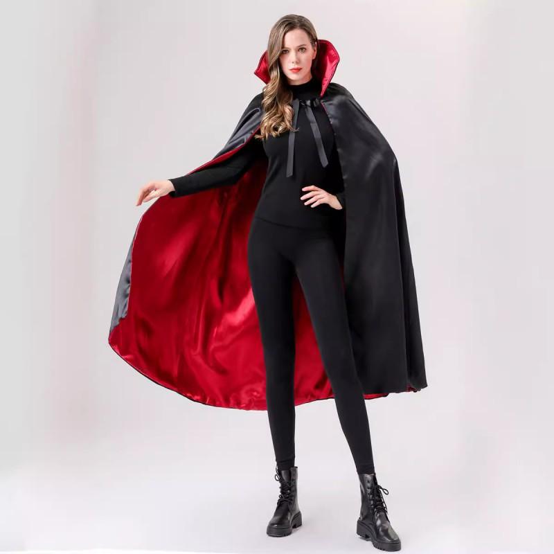 Halloween Adult Reversible Cloak Red Black Stand Collar Death Vampire Pirate Costume Role Play