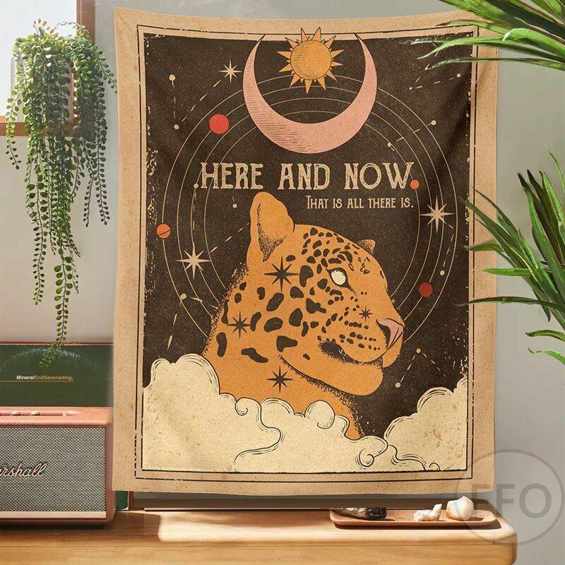 Sun Moon Tarot Tapestry Wall Hanging Boho Tarot Cat Kawaii Room Decor Psychedelic Hippie Tapestry Kids Room Bedroom Art Posters