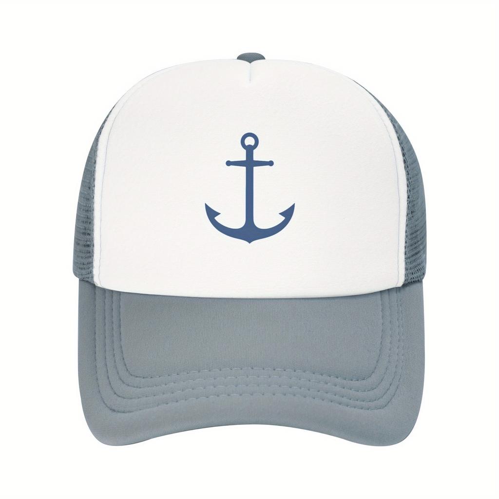 Nautical Anchor Trucker Hat Polyester Mesh Adjustable Unisex Casual Sports Cap