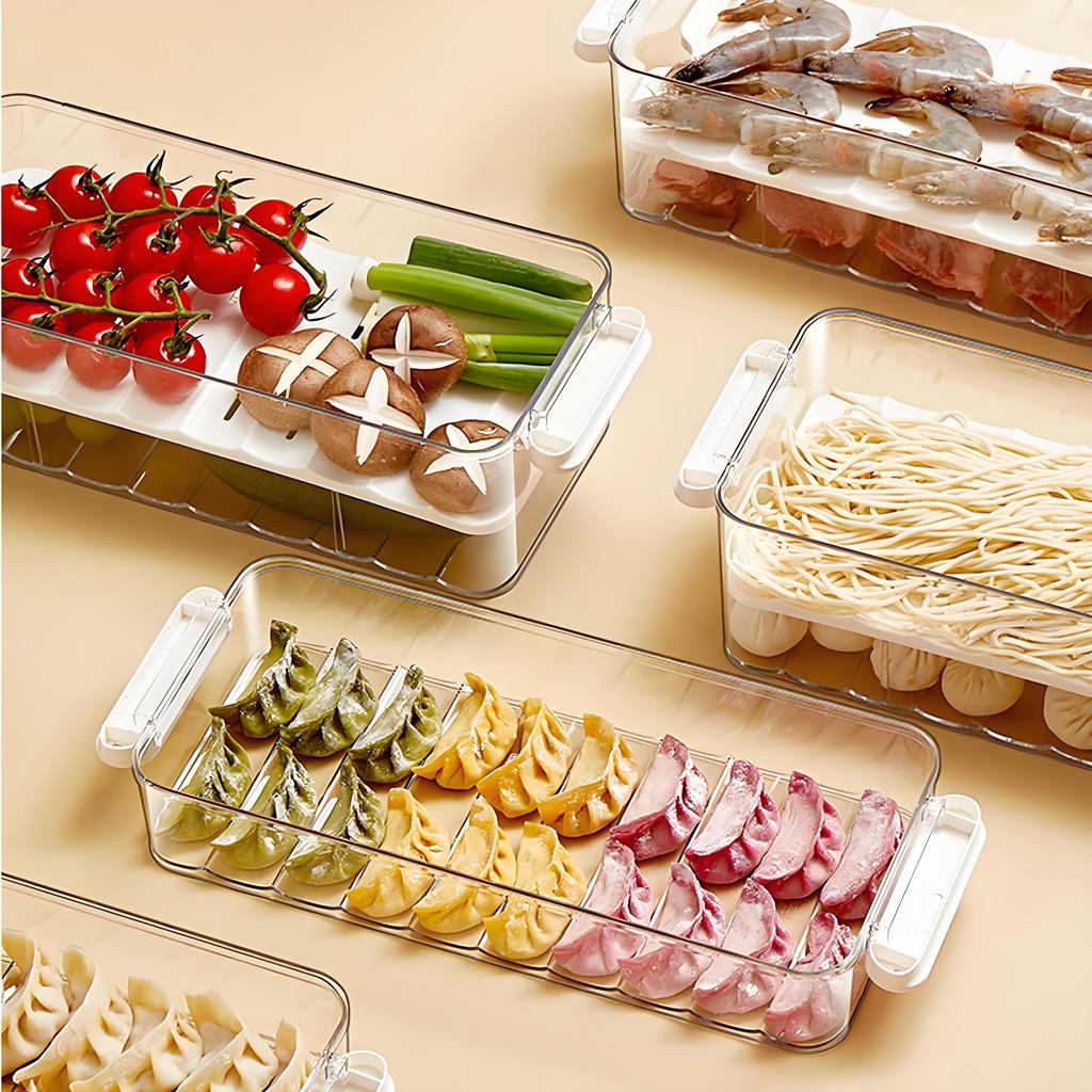 Space-Saving Refrigerator Container Limited Space Organizer Transparent Dumpling Box Single Layer Stackable Large Capacity