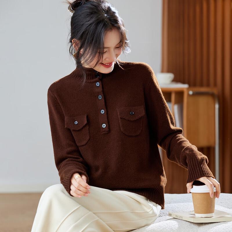 Chic Women's 100% Wool Semi-High Neck Knit Sweater