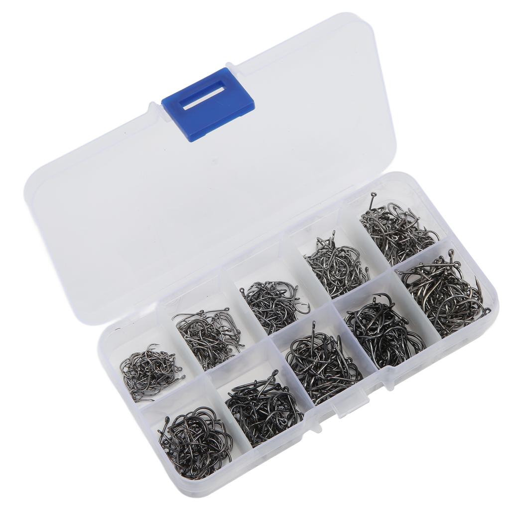 500 Stück Angelhaken Set Kohlenstoffstahl Einzelner Kreis Angelhaken Fliegenfischen Karpfenhaken Schwarz