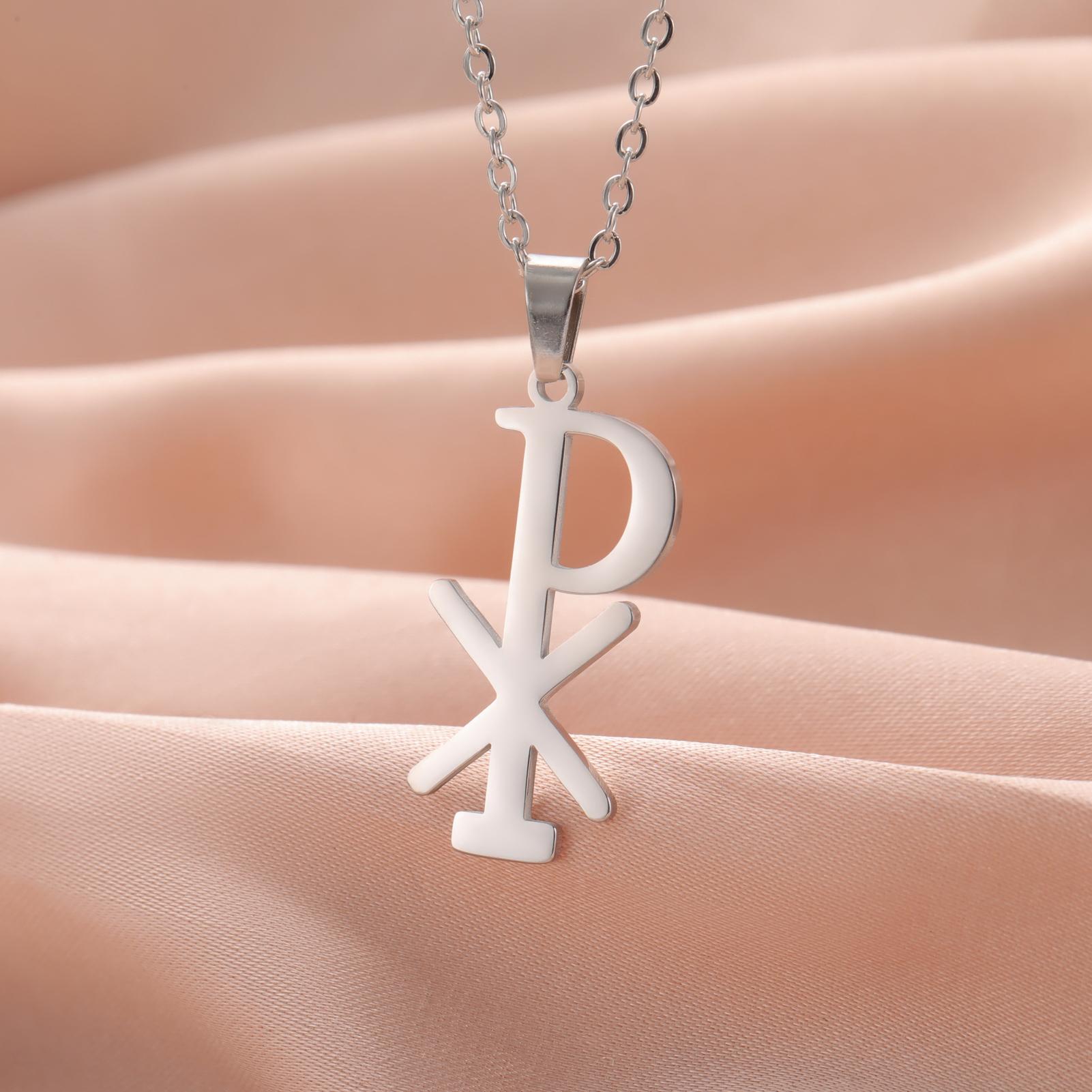 LIKGREAT Chi-Rho Christian Christogram Pendant Necklaces Women Men Stainless Steel Religious Amulet Choker Roman Unique Jewelry