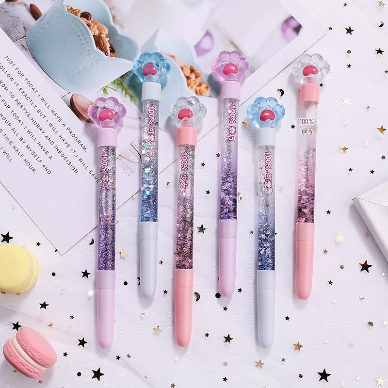 Pix cu gel cu labă de pisică luminoasă - Design drăguț cu inimă de desene animate, Papetărie populară pentru semnături Douyin pentru fete