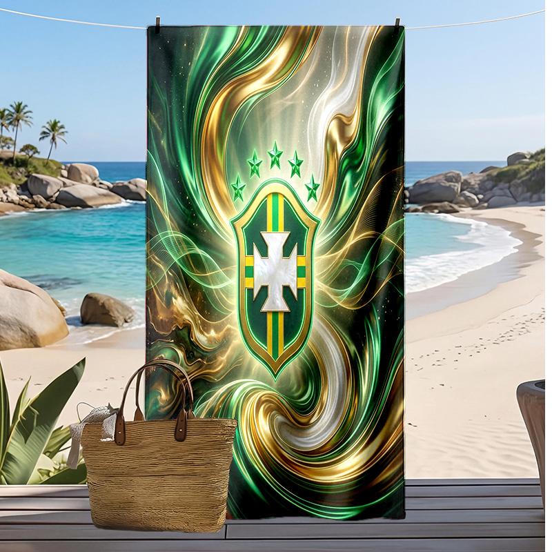 Brazil Football Print Beach Towel Quick Dry Super Absorbent Soft Bath Towel for Swimming Beach Travel Fan Souvenir Gift