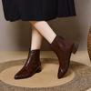 Pointed Short Boots Women's Autumn and Winter New Rear Zipper Low Heel Leather Boots Simple Temperament Fashion Boots Cotton Boots