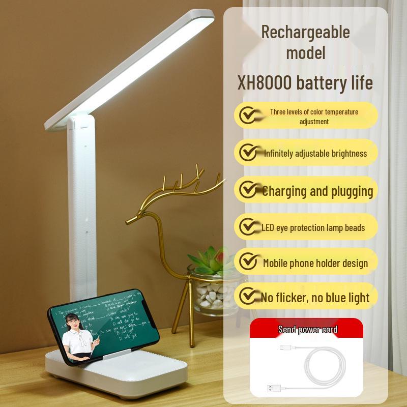Foldable Desk Lamp with Adjustable Brightness & Color Temperature, Dual-Power (Plug-In/Battery), for Dorms & Bedrooms