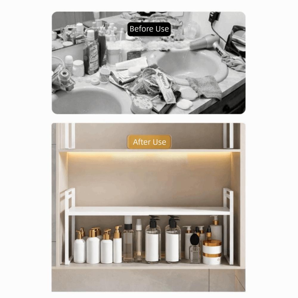 Double-Layer Retractable Storage Rack Iron Narrow Spice Rack Cabinet Partition Shelf  Bathroom