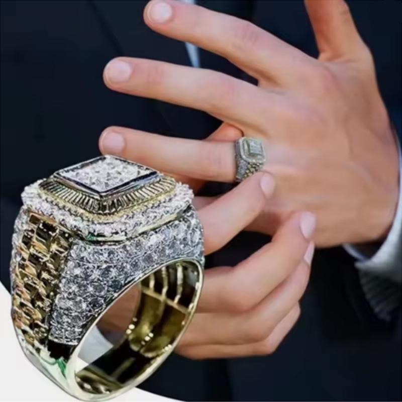 Hip Hop Rings For Men Jewelry Inlaid White Zircon Punk Wedding Ring Size 6-13