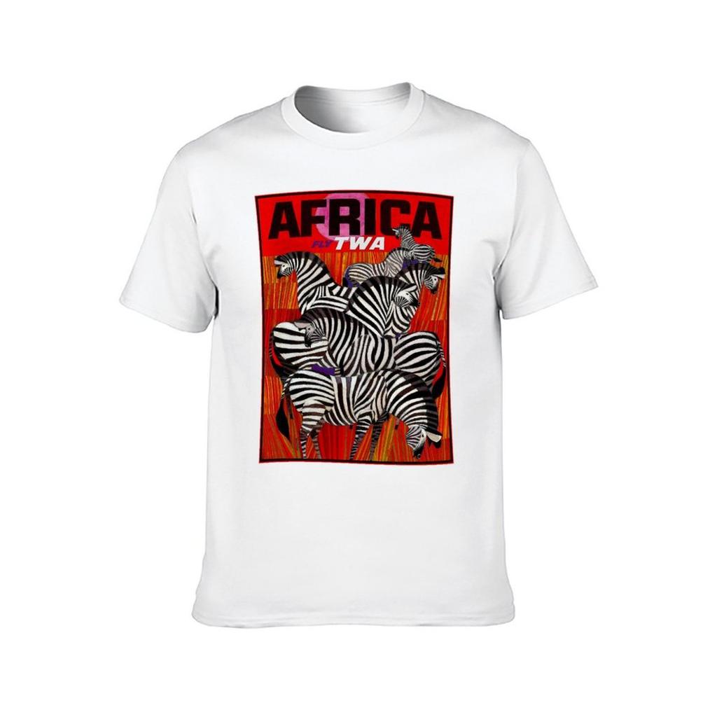 AFRICA : Vintage Airline Travel Advertising Print T-Shirt Cotton T Shirts Man 100% T Shirt for Man T-Shirt