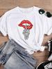 Skull Hand Red Lip Print Women T Shirt Short Sleeve O Neck Loose Women Tshirt Ladies Tee Shirt Tops Clothes Camisetas Mujer