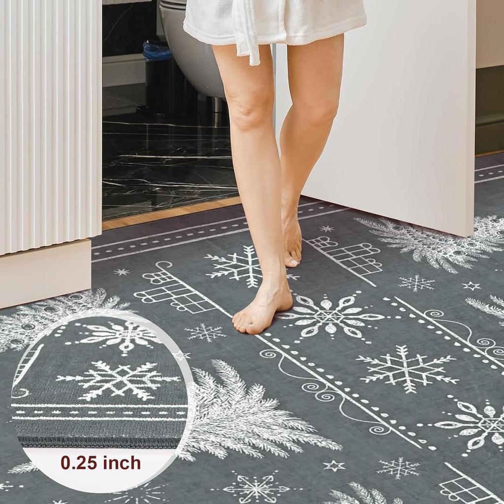 Christmas Area Rugs for Living Room, Xmas Tree Washable Rug Non-Slip Rugs for Bedroom, Snowflake Soft Large Floor Carpet for
