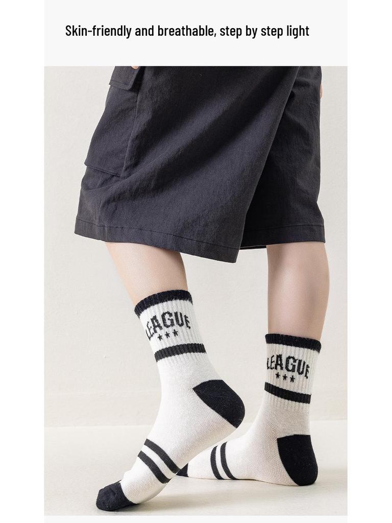 Yi Huo Kids' Spring & Autumn Combed Cotton Socks - Breathable, Sweat-Absorbing, Warm Socks for Boys and Girls.
