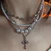 Unordered Pearl Cross Necklace With Handcrafted Alloy Chain For Unisex Fashion Accessory