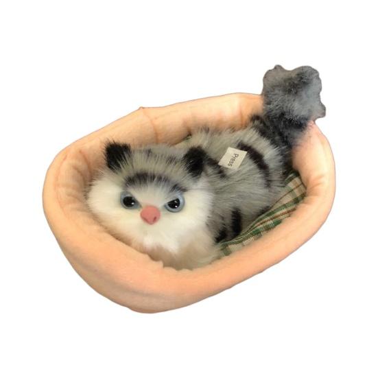 Kinder Simulation Miau Geräusch Katze Schläft im Nest Plüschtier Heimschmuck Autodeko