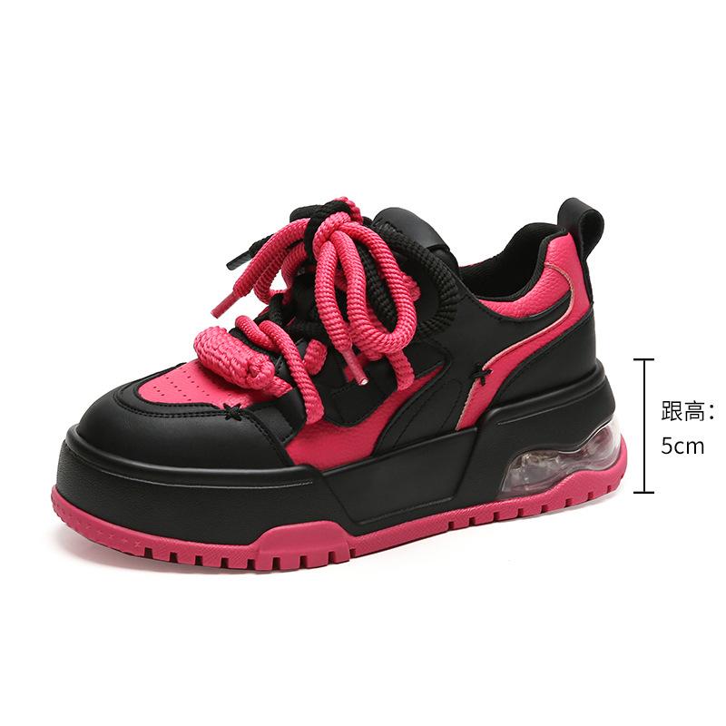 Bread Shoes Women's Spring New Board Shoes Platform-soled Casual Versatile Heightening Shoes Breathable Leather Sports Little White Shoes Women's Shoe